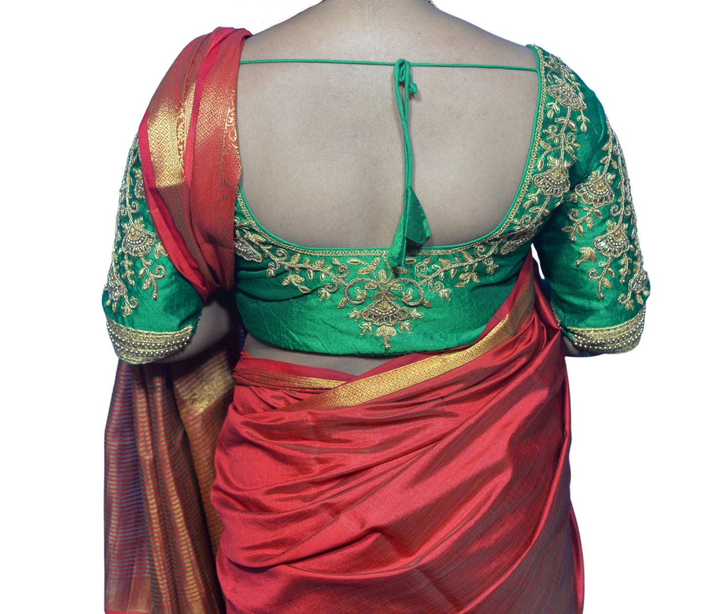 Green Blouse with Floral Motifs & Dual Embroidery