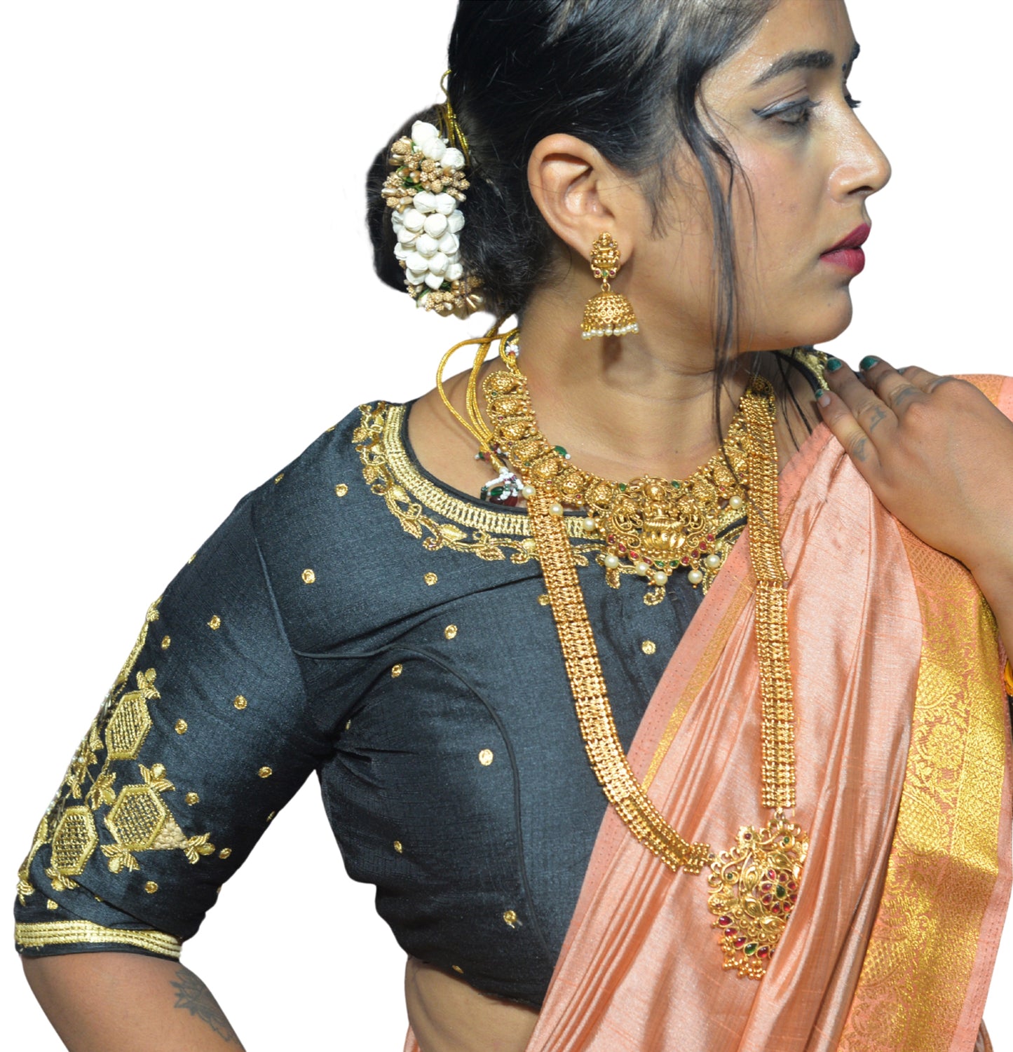 Black Blouse with Floral & Geometric Embroidery