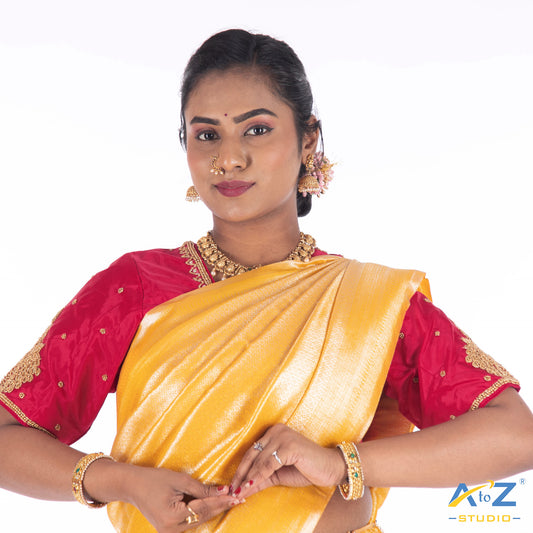 Punch Pink' Silk Cloth Blouse with chain 2 peacock Design