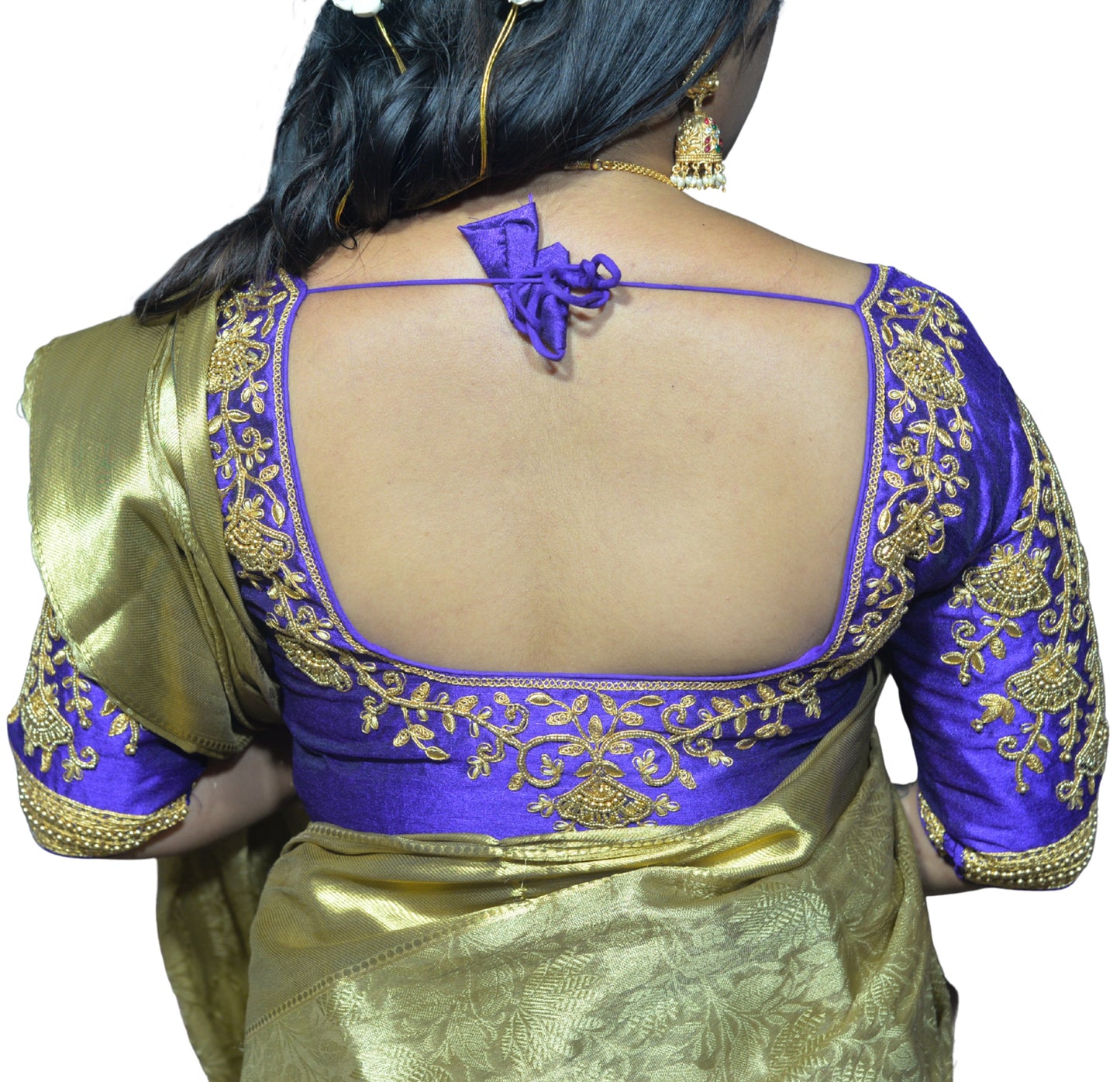 Purple Blouse with Floral Motifs & Dual Embroidery