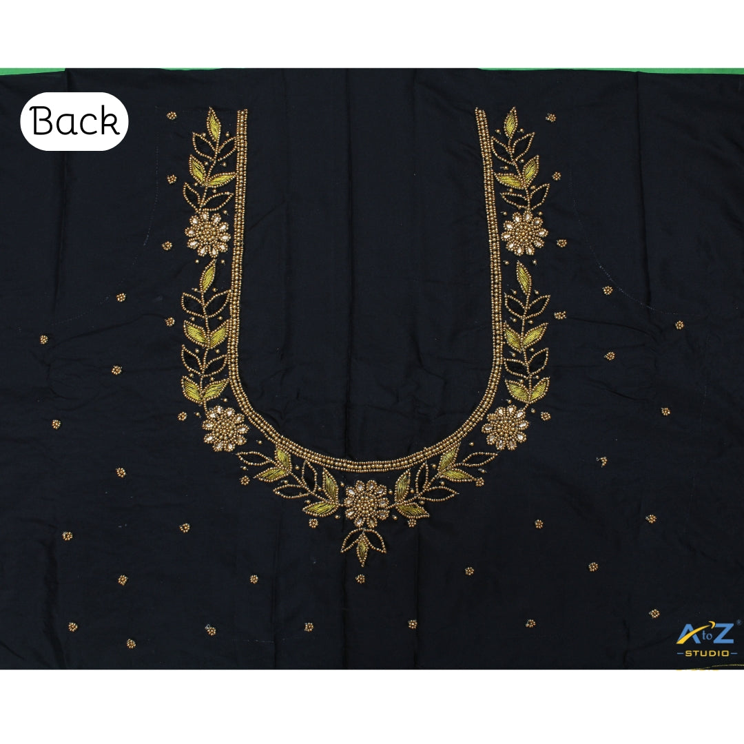 Black Silk Blouse Piece With Aari Work