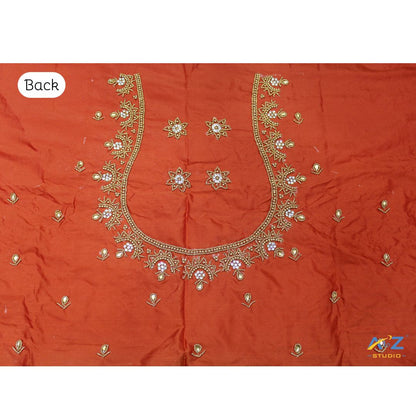 Dark Dusty Orange Silk Blouse Piece With Aari Work