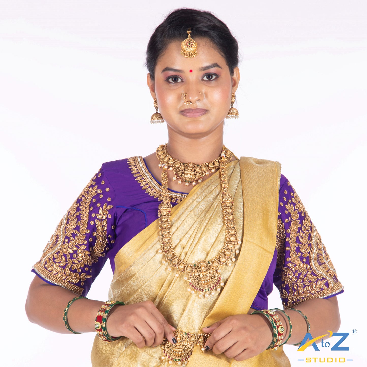 Purple Silk Cloth Blouse with Small leaf and chain work Design