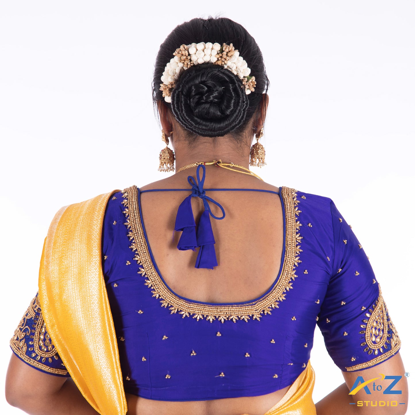 Royal Blue Silk Cloth Blouse with Double bird Design