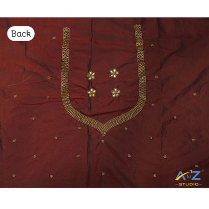 Reddish Brown Silk Blouse Piece With Aari Work