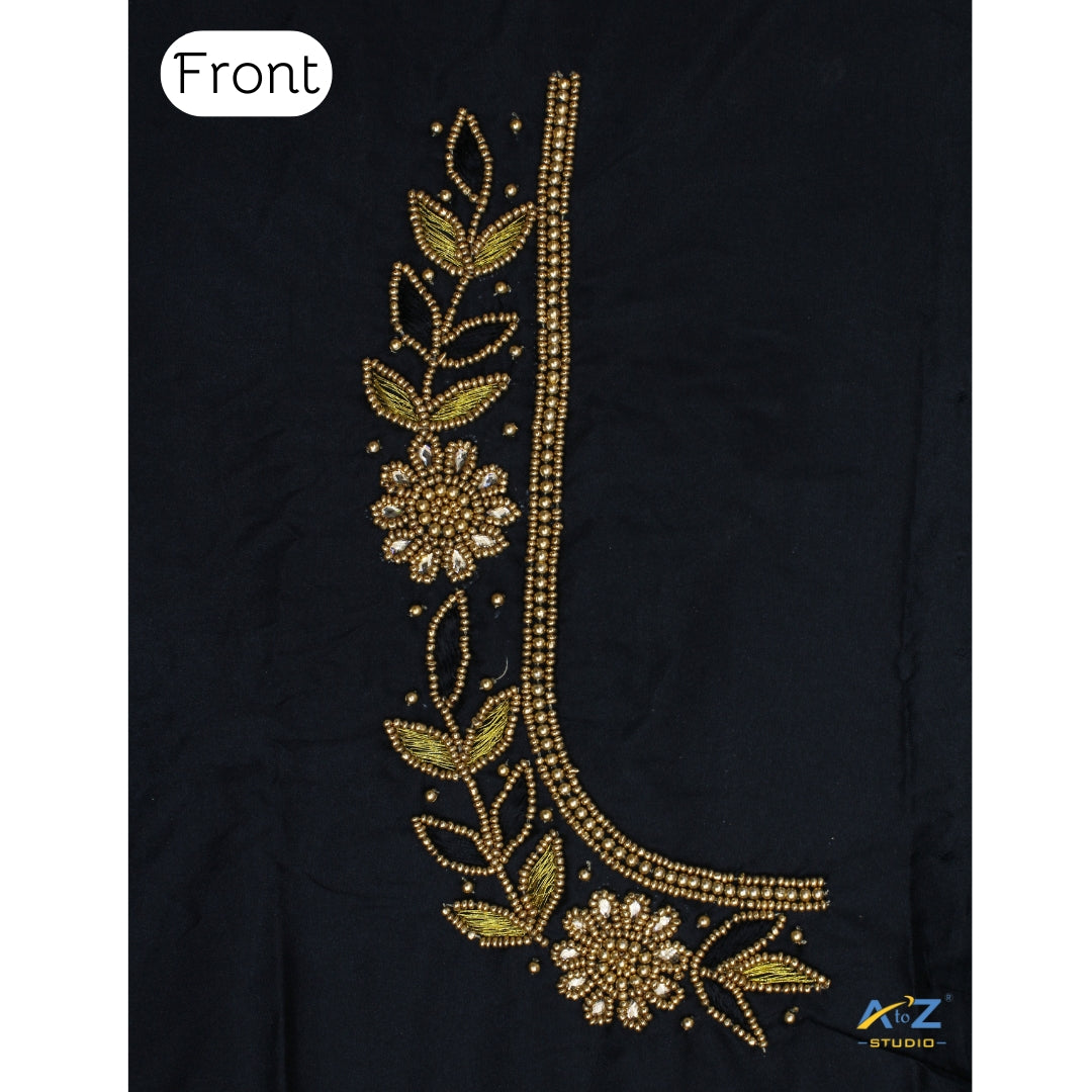 Black Silk Blouse Piece With Aari Work