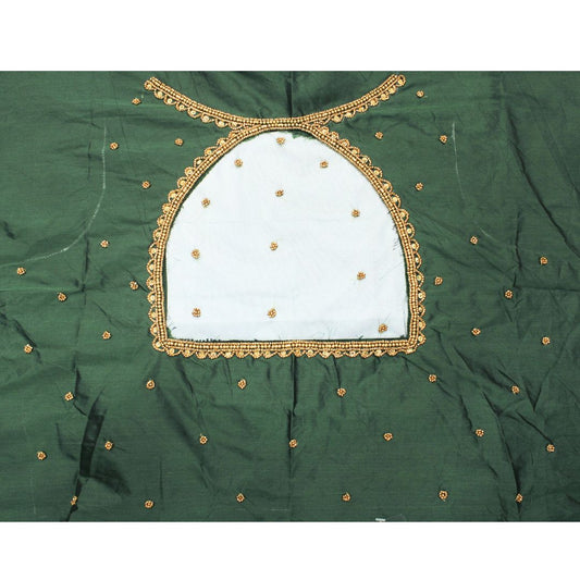 Bottle Green Silk Blouse Piece With Aari Work