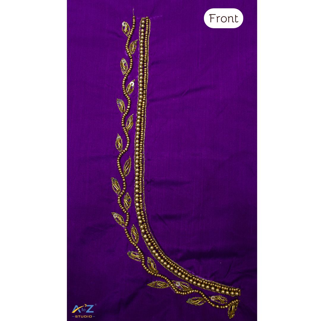 Violet Silk Blouse Piece With Aari Work