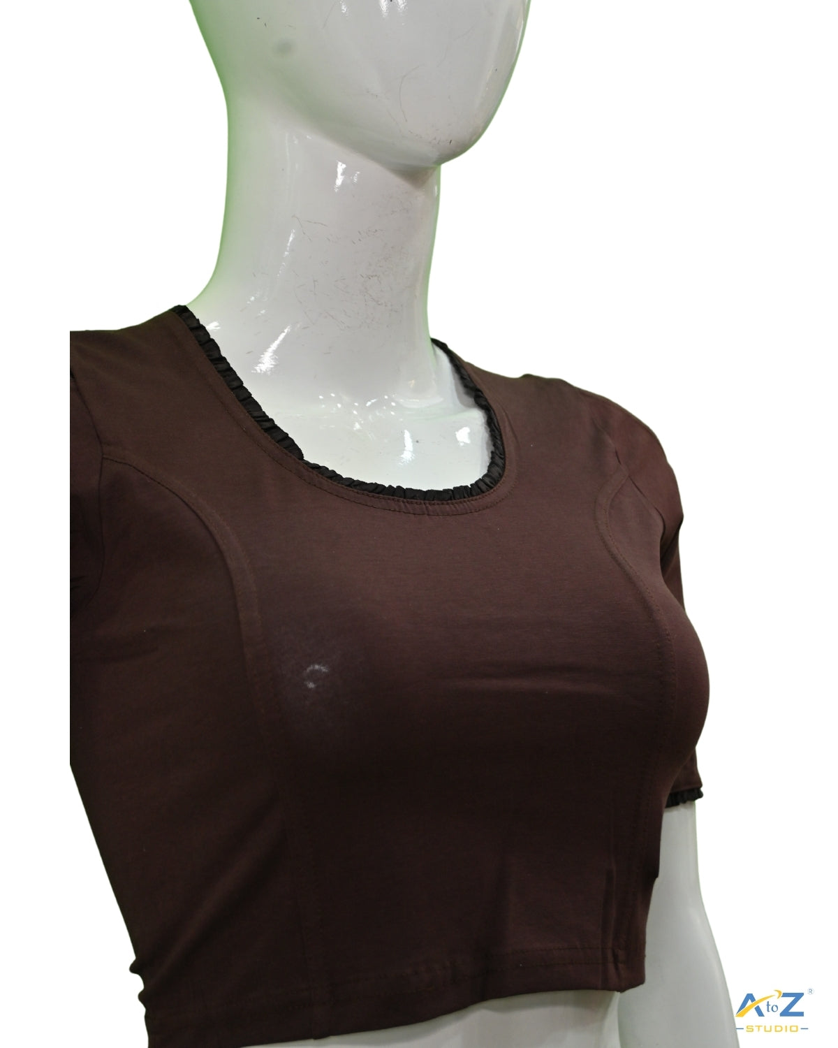 Coffee Cotton Lycra Blouse with Netted Flower Design