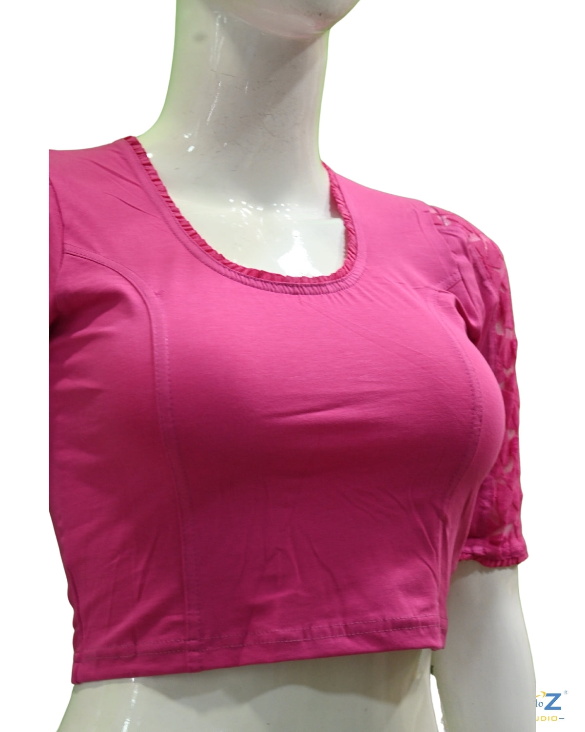 Fuschsia Cotton Lycra Blouse with Netted Flower Design