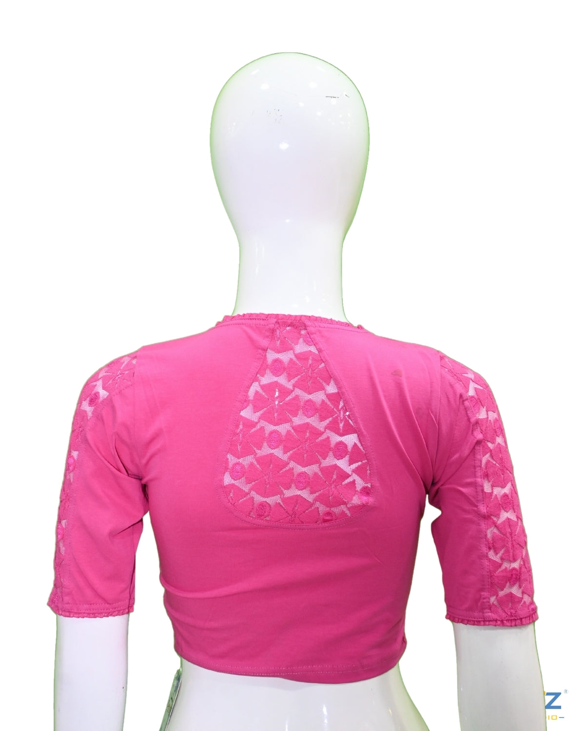 Fuschsia Cotton Lycra Blouse with Netted Flower Design