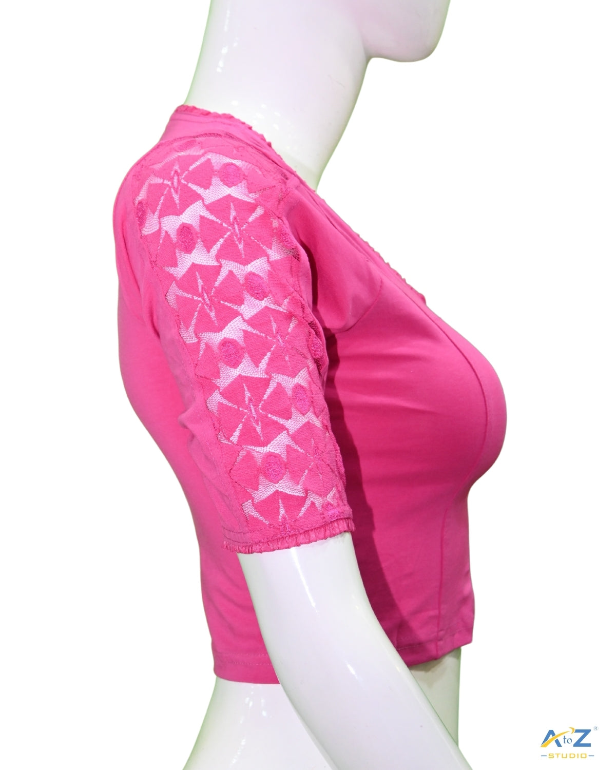 Fuschsia Cotton Lycra Blouse with Netted Flower Design
