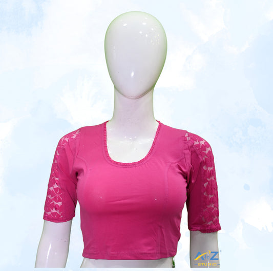 Fuschsia Cotton Lycra Blouse with Netted Flower Design