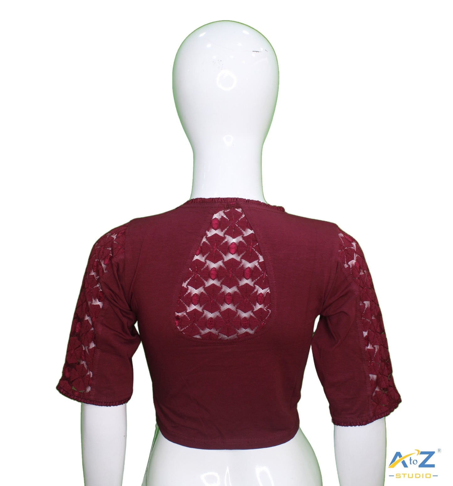 Maroon Cotton Lycra Blouse with Netted Flower Design