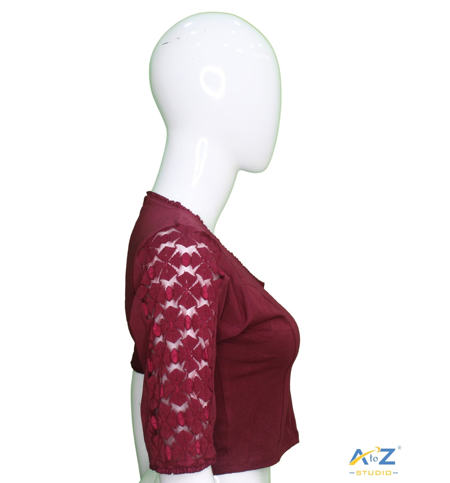 Maroon Cotton Lycra Blouse with Netted Flower Design