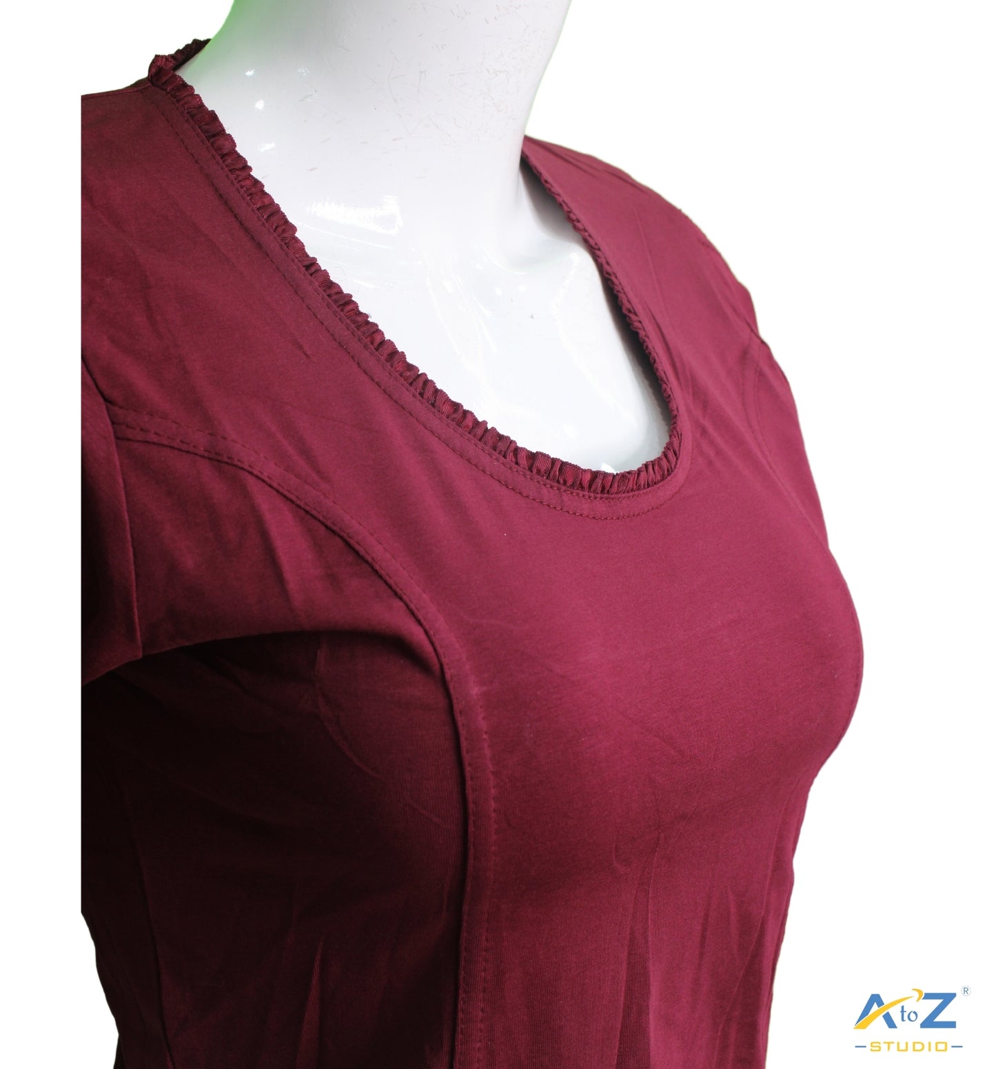 Maroon Cotton Lycra Blouse with Netted Flower Design