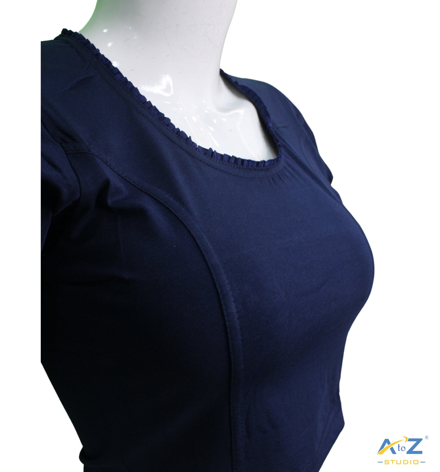 Navy Blue Cotton Lycra Blouse with Netted Flower Design