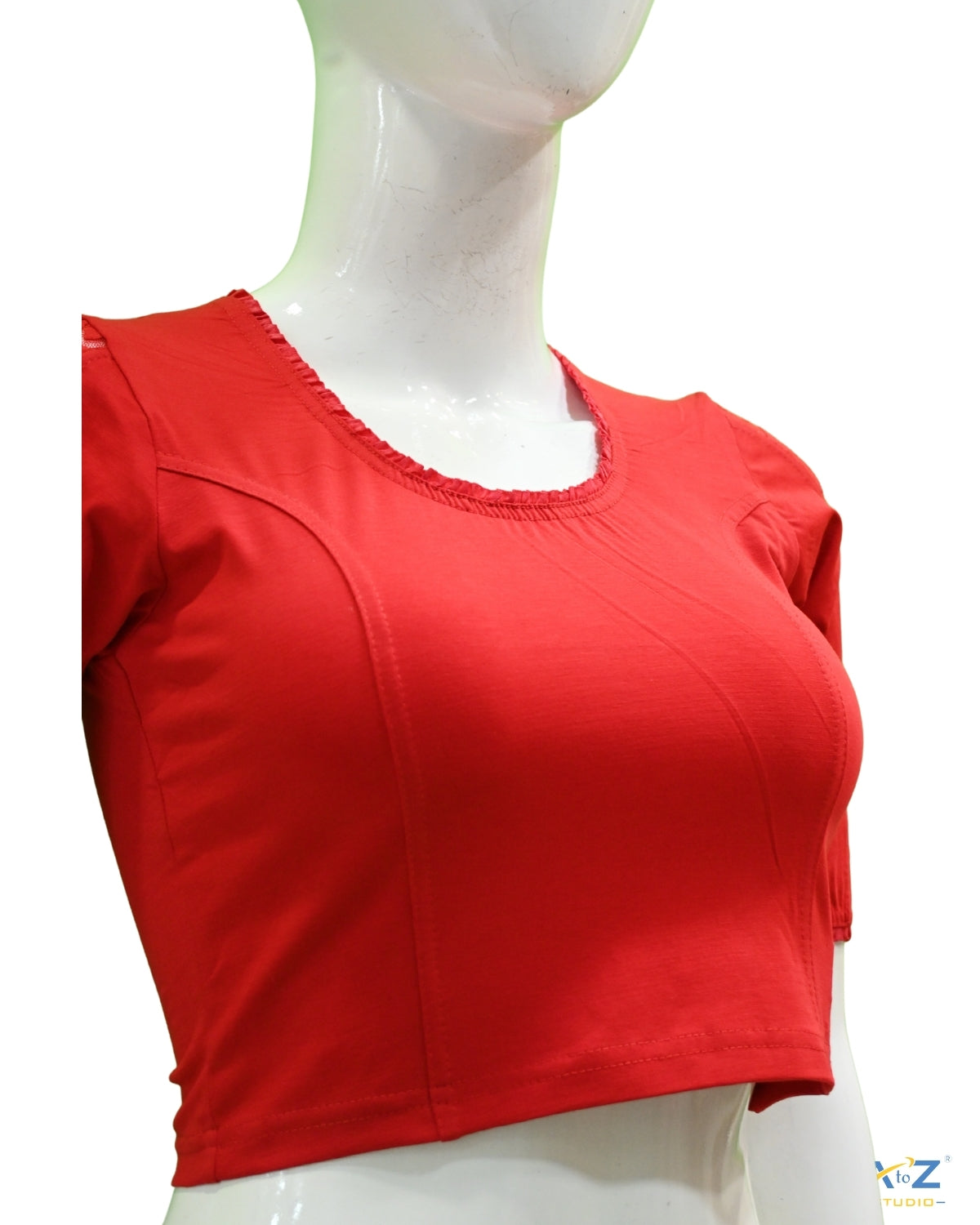 Red Cotton Lycra Blouse with Netted Flower Design
