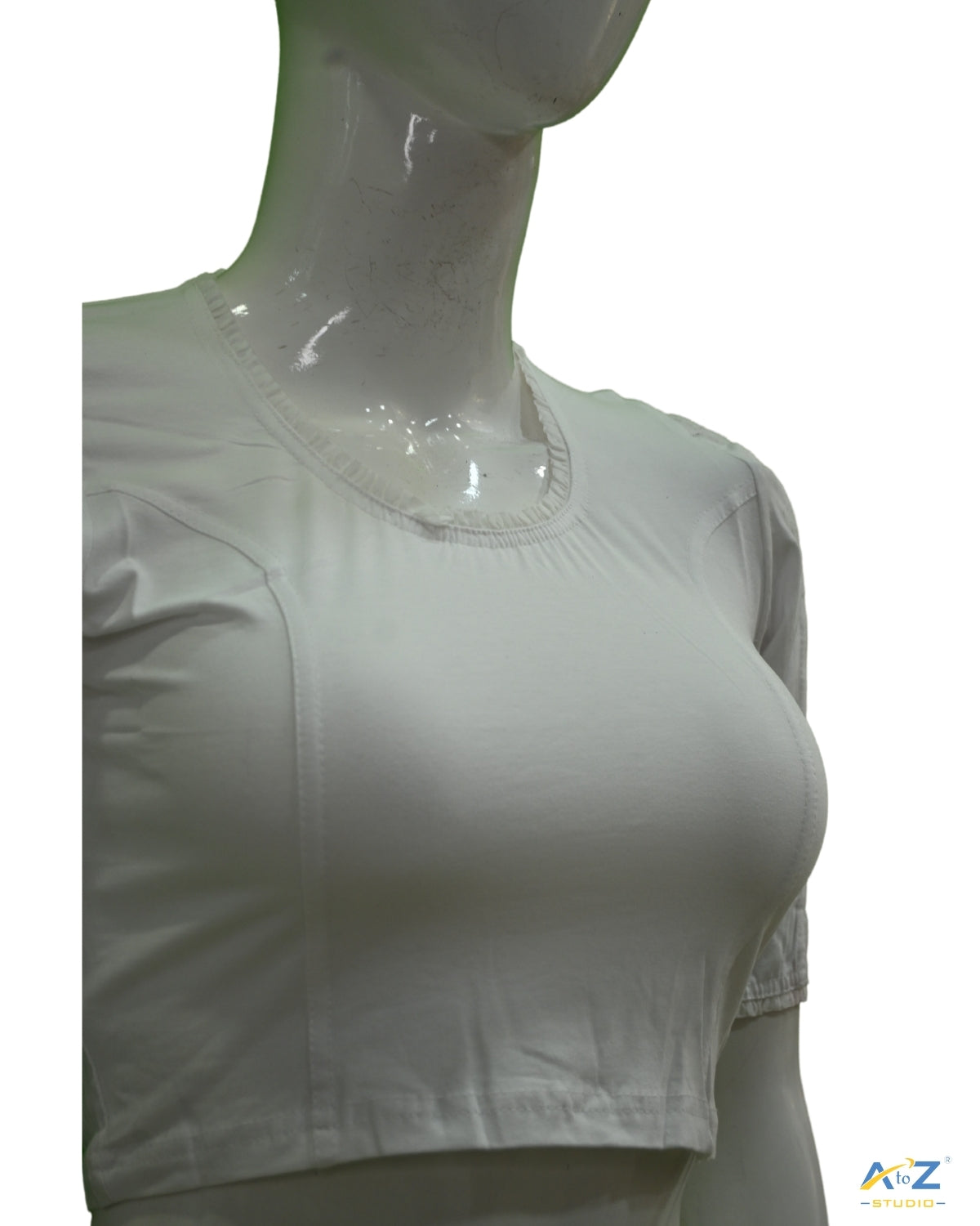 White Cotton Lycra Blouse with Netted Flower Design