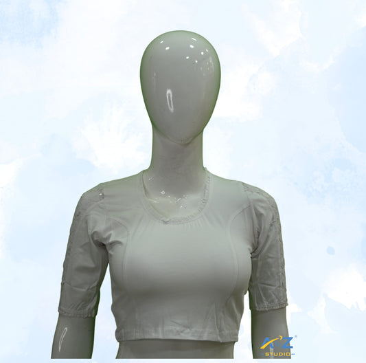White Cotton Lycra Blouse with Netted Flower Design