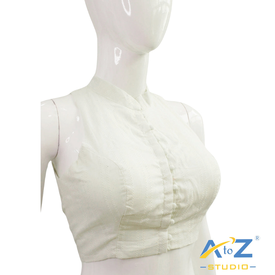 Classic White Sleeveless Blouse with Mandarin Collar