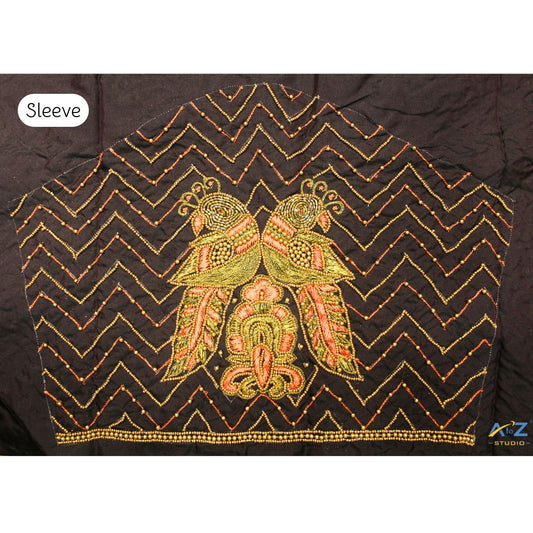 Dark Brown Silk Blouse Piece With Thread Work