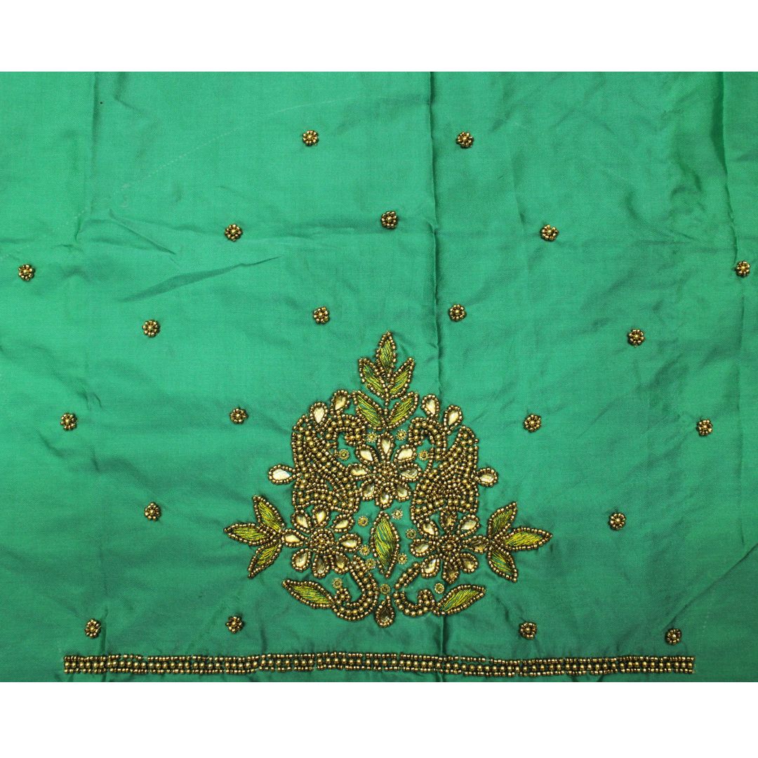 Spring Green Silk Blouse Piece With Aari Work