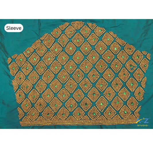Teal Silk Blouse Piece With Aari Work
