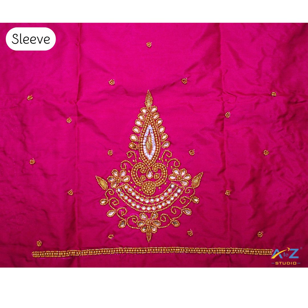 Fuchsia Purplish Silk Blouse Piece With Aari Work