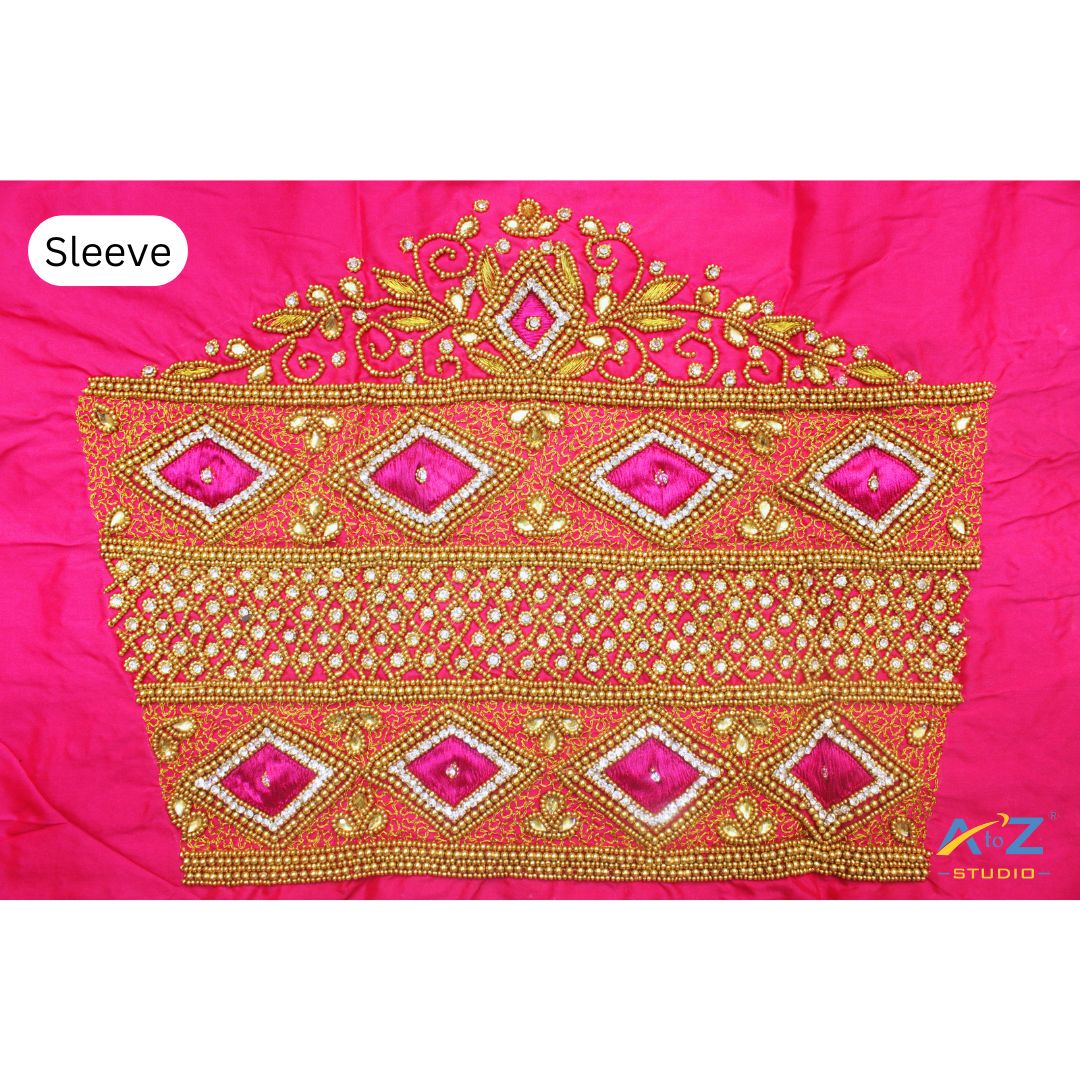 Jari Pink Silk Blouse Piece With Aari Work