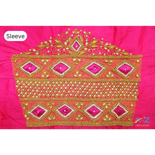 Jari Pink Silk Blouse Piece With Aari Work