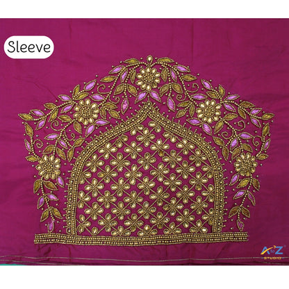Jari Pink Silk Blouse Piece With Aari Work
