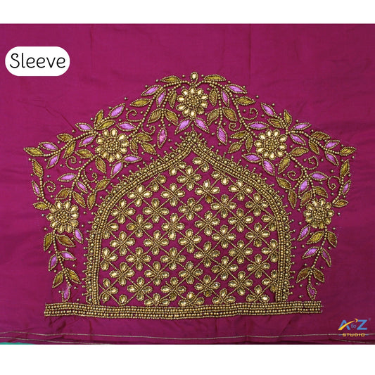 Jari Pink Silk Blouse Piece With Aari Work