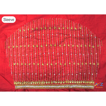 Sindoor Red Silk Blouse Piece With Aari Work
