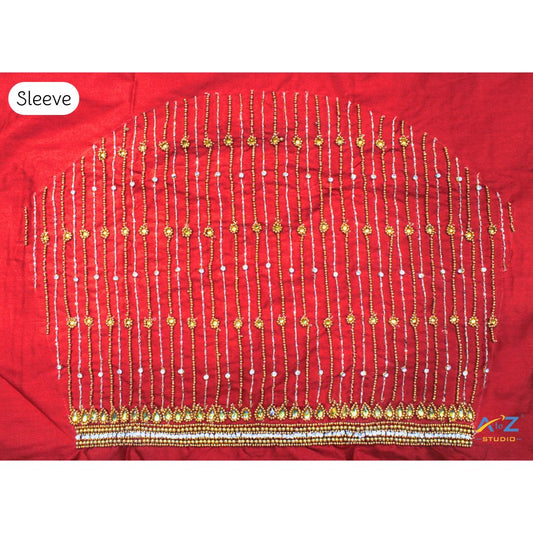 Sindoor Red Silk Blouse Piece With Aari Work