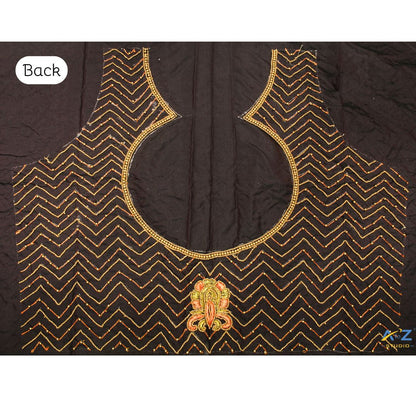 Dark Brown Silk Blouse Piece With Thread Work