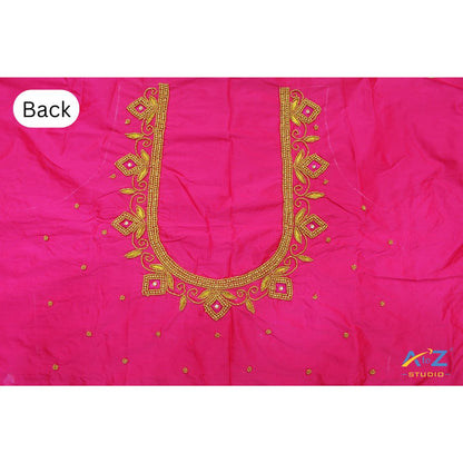 Jari Pink Silk Blouse Piece With Aari Work