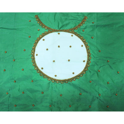 Spring Green Silk Blouse Piece With Aari Work