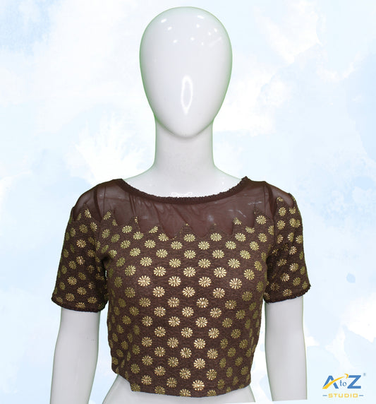 Coffee Crush Blouse with Golden Flower & Net