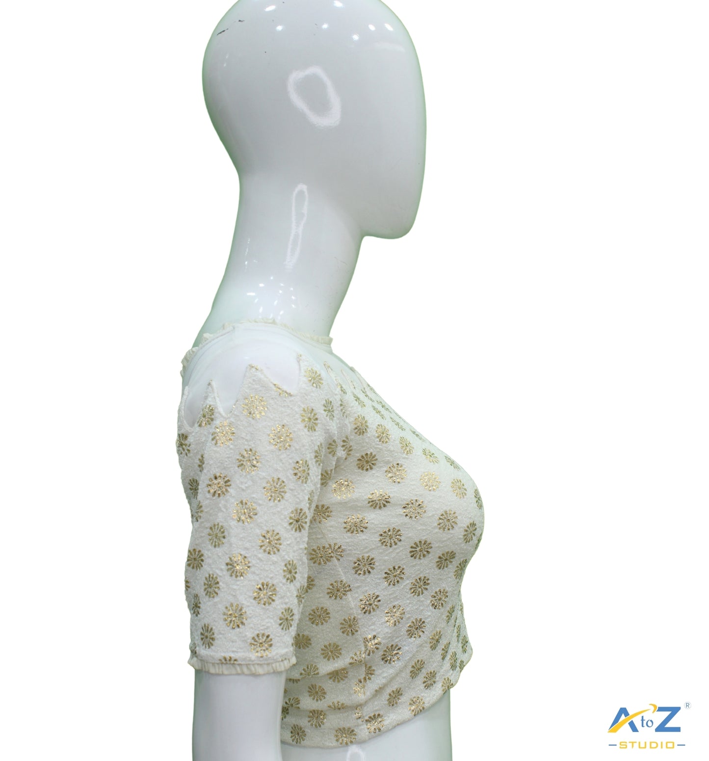 Cream Crush Blouse with Golden Flower & Net