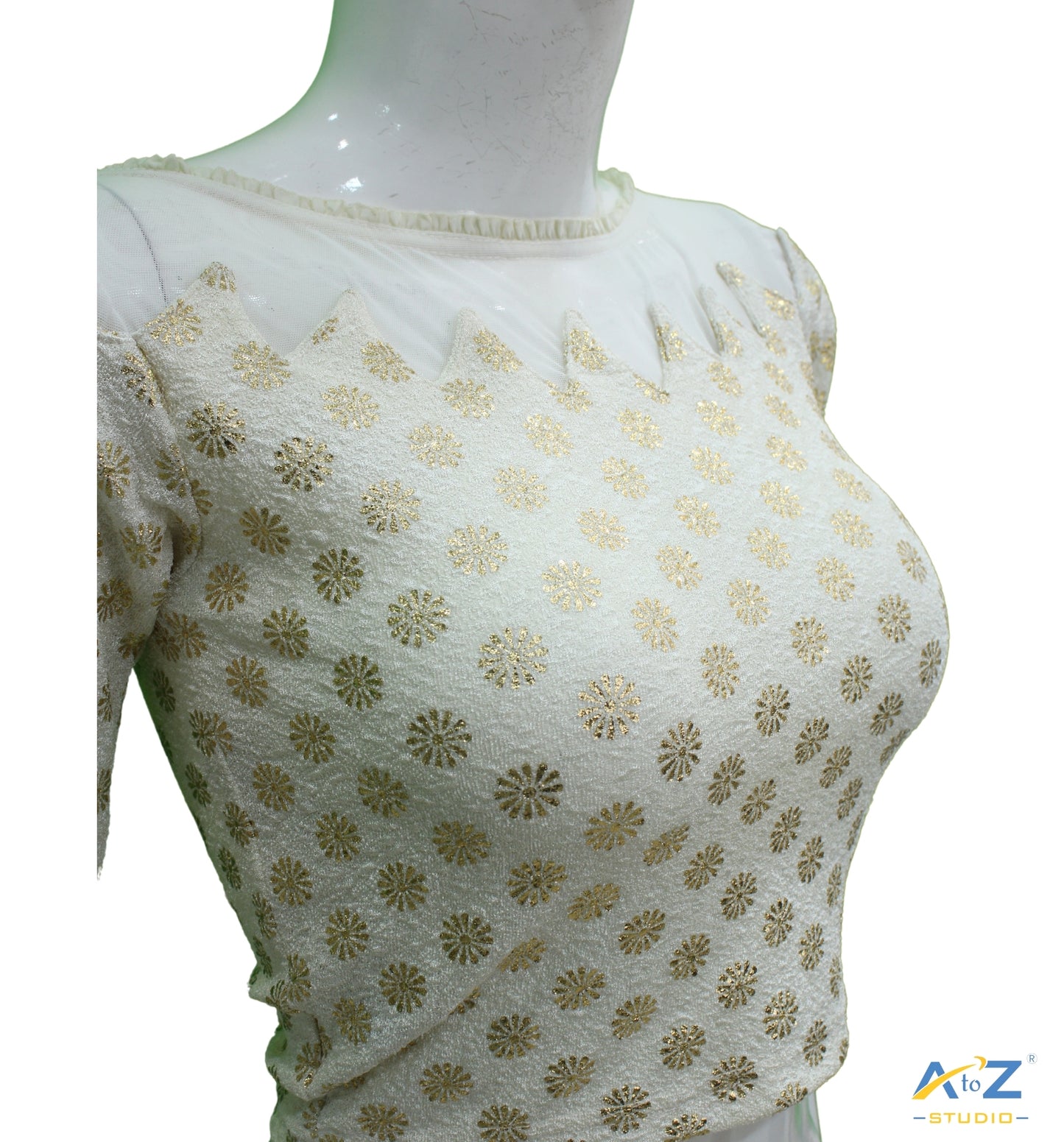 Cream Crush Blouse with Golden Flower & Net