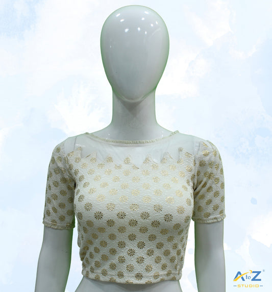 Cream Crush Blouse with Golden Flower & Net