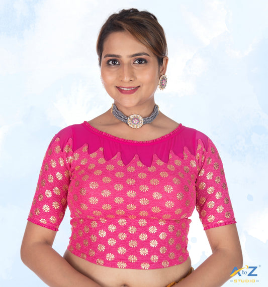 Rani Crush Blouse with Golden Flower & Net