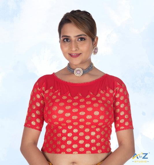 Red Crush Blouse with Golden Flower & Net
