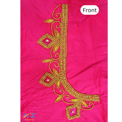 Jari Pink Silk Blouse Piece With Aari Work