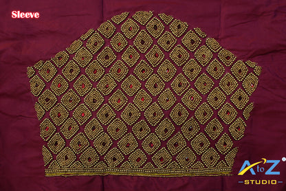 Aesthetic Maroon Silk Blouse Piece With Aari Work
