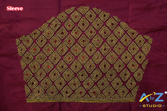 Aesthetic Maroon Silk Blouse Piece With Aari Work