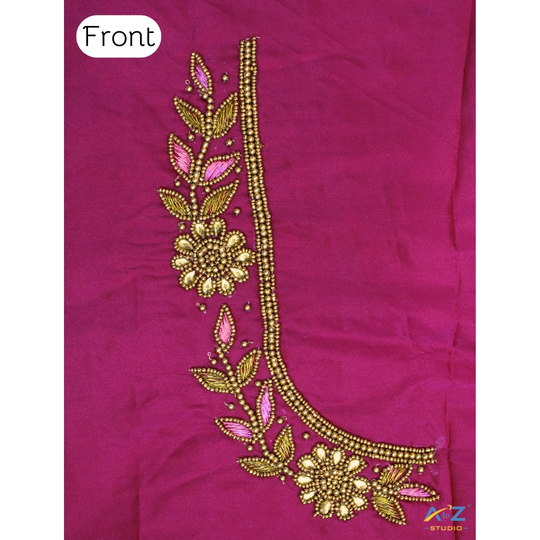 Jari Pink Silk Blouse Piece With Aari Work