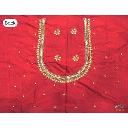 Sindoor Red Silk Blouse Piece With Aari Work