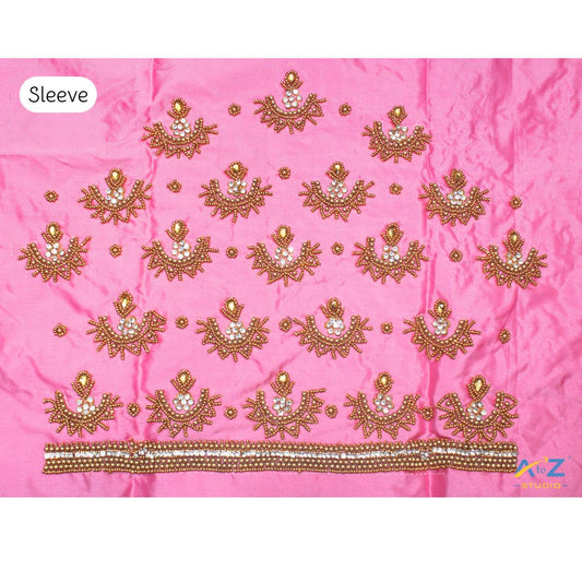 Baby Pink Silk Blouse Piece With Aari Work